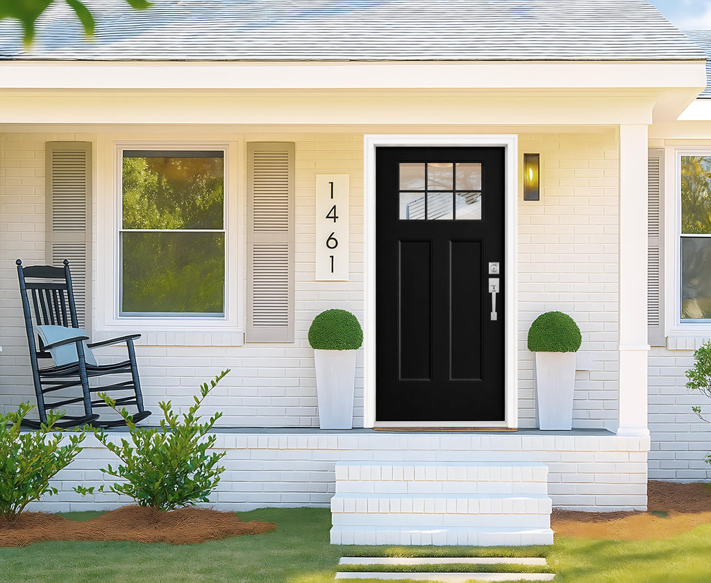 36'' x 80'' Fiberglass Front Entry Door Black, 6-9/16in Jamb Exterior Door Left Hand Inswing Woodgrain Finish