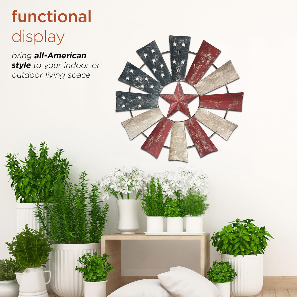 21" Tall Indoor/Outdoor Patriotic Windmill Wall Art Decor