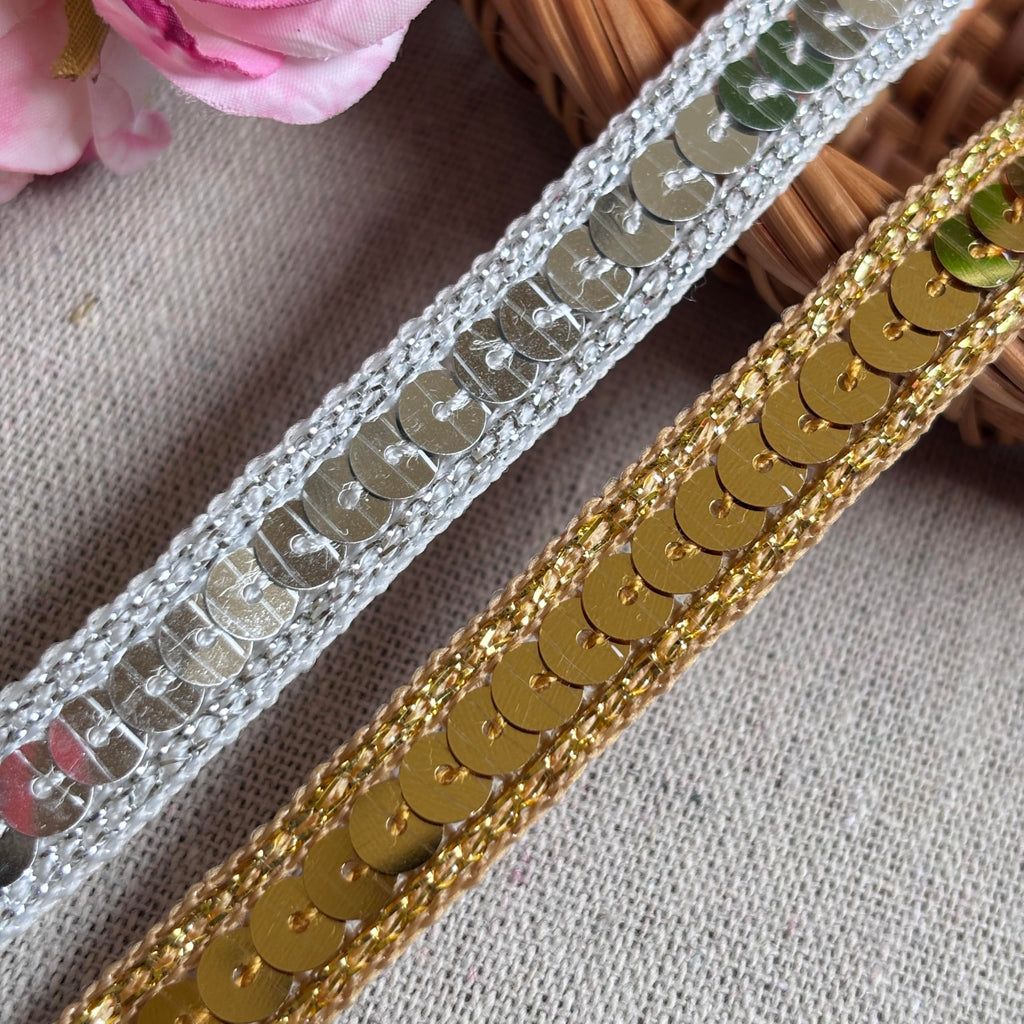 Sliver Sequin Trim, 1/2 Inch Metallic Glitter Beaded Ribbon for Sewing, Dresses, Costumes, Home Decor, Party
