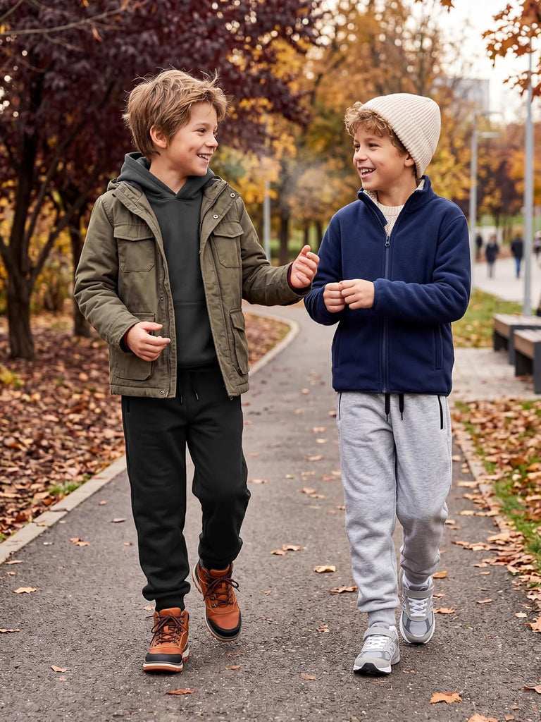 4 Pack Boys Sweatpants Youth Teens Athletic Cotton Pants with Zipper Pockets Drawstring Joggers for Kids