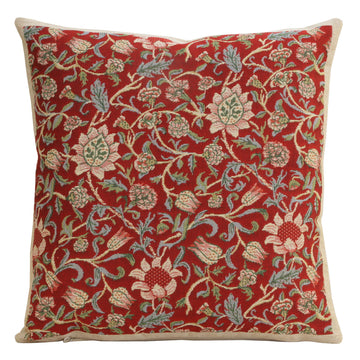 William Morris Fleurs de Morris Red Tapestry Throw Pillow Cover 16 x 16 in