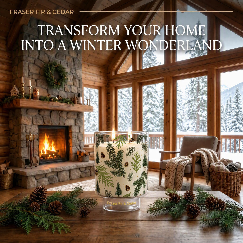 Fraser Fir & Cedar Pine Candle, 14 Oz Large 2-Wick Christmas Candles, Winter Forest & Christmas Fragrance, Long
