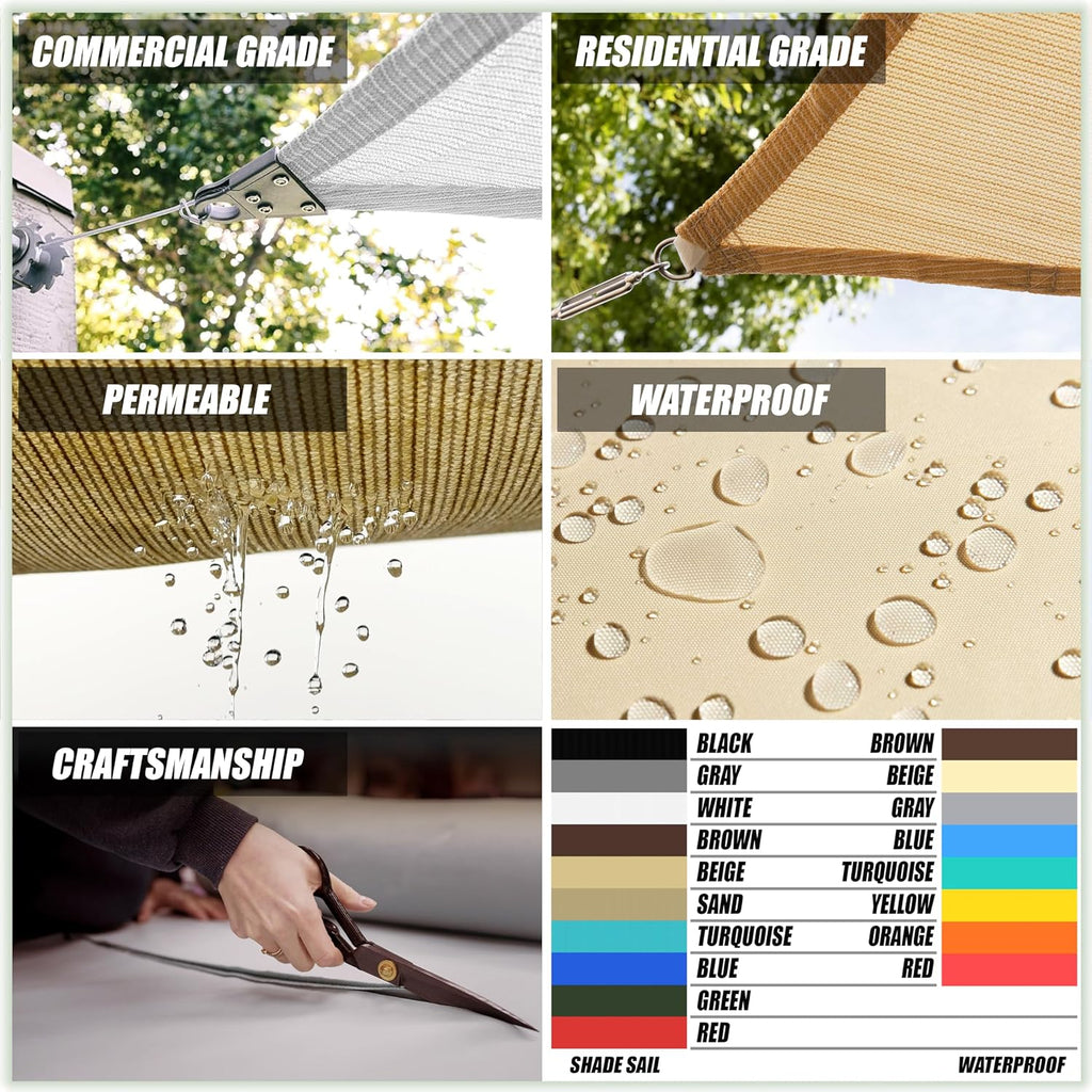 20' x 20' x 28.3' Beige Right Triangle CTAPRT20 Sun Shade Sail Canopy Mesh Fabric UV Block UPF50 - Commercial Heavy