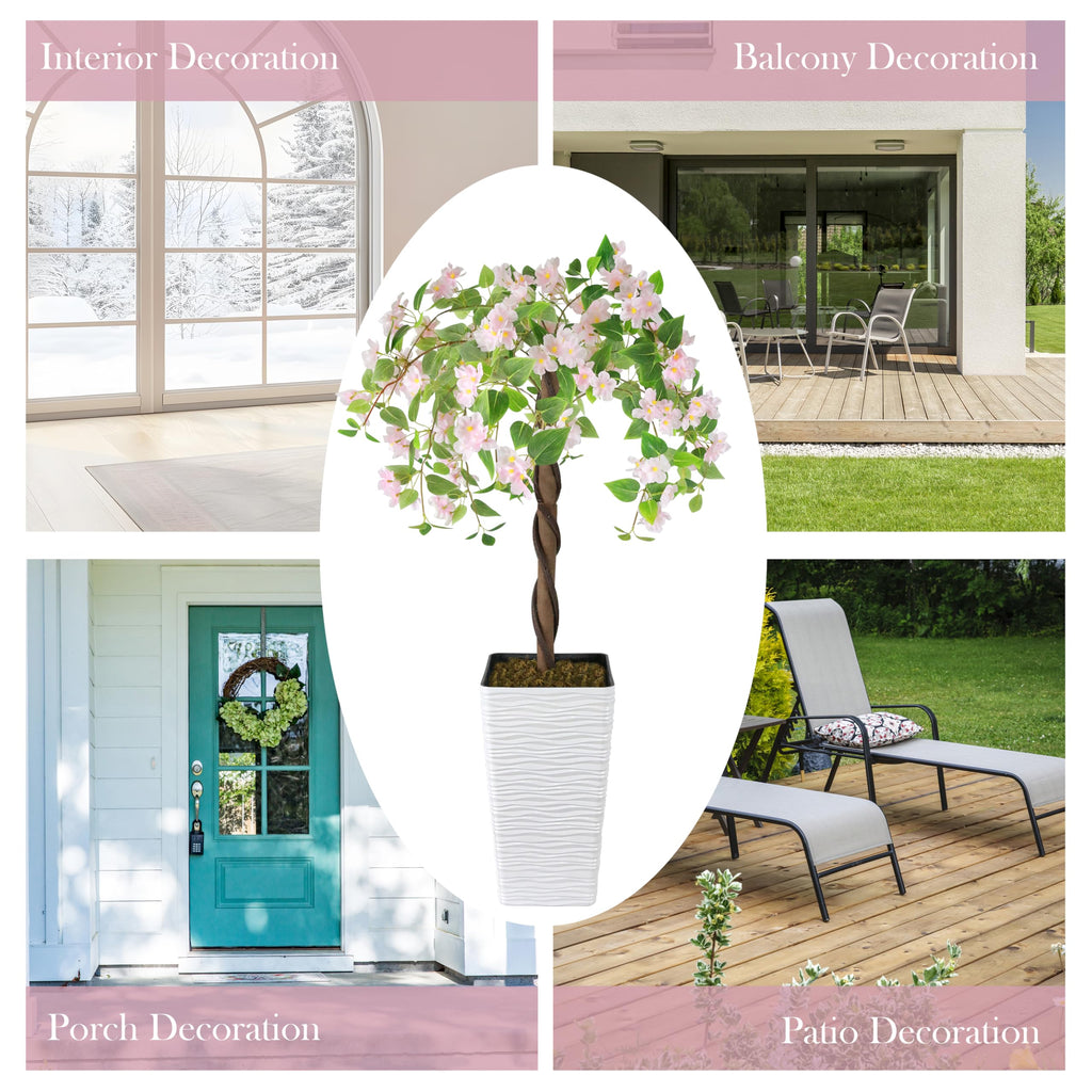 4FT Artificial Cherry Blossom Tree Fake Tree with Planter Pink