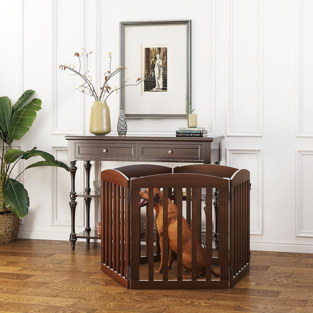 Wooden Freestanding Foldable Dog Gate, 120" Extra Wide 28" Tall