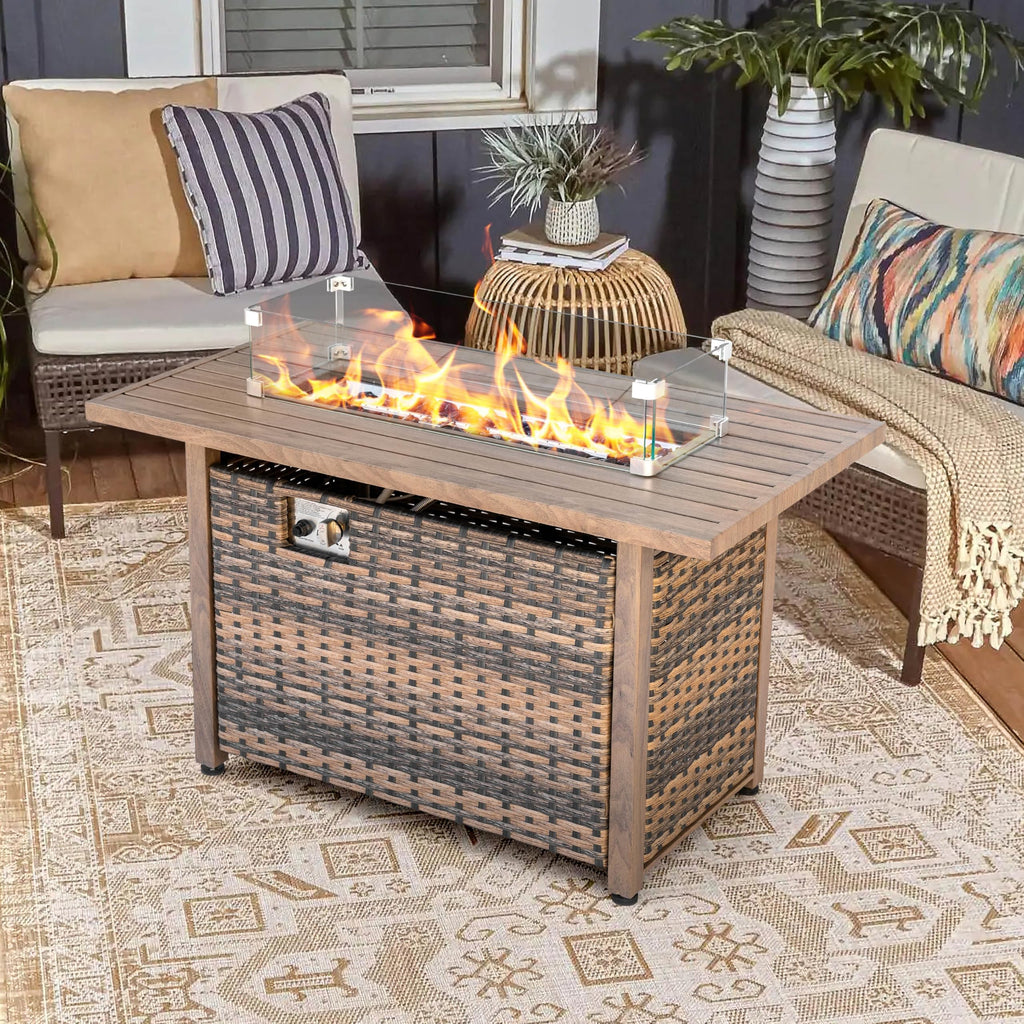 Tempered Glass Wind Guard for Rectangular Propane Fire Pit Table 28.7''*10.2''*5.5'' Inch, Durable Flame Guard Shield