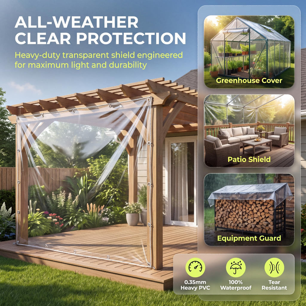 8' X 10' Outdoor Clear Tarp Curtain Waterproof Wind-Proof 0.35mm Transparent Vinyl Tarp Pergola Garden Canopy