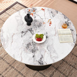 Modern Round Pedestal Dining Table for 4-6, 47" Kitchen Table with White Marble Grain Tabletop Engineered Wood Base