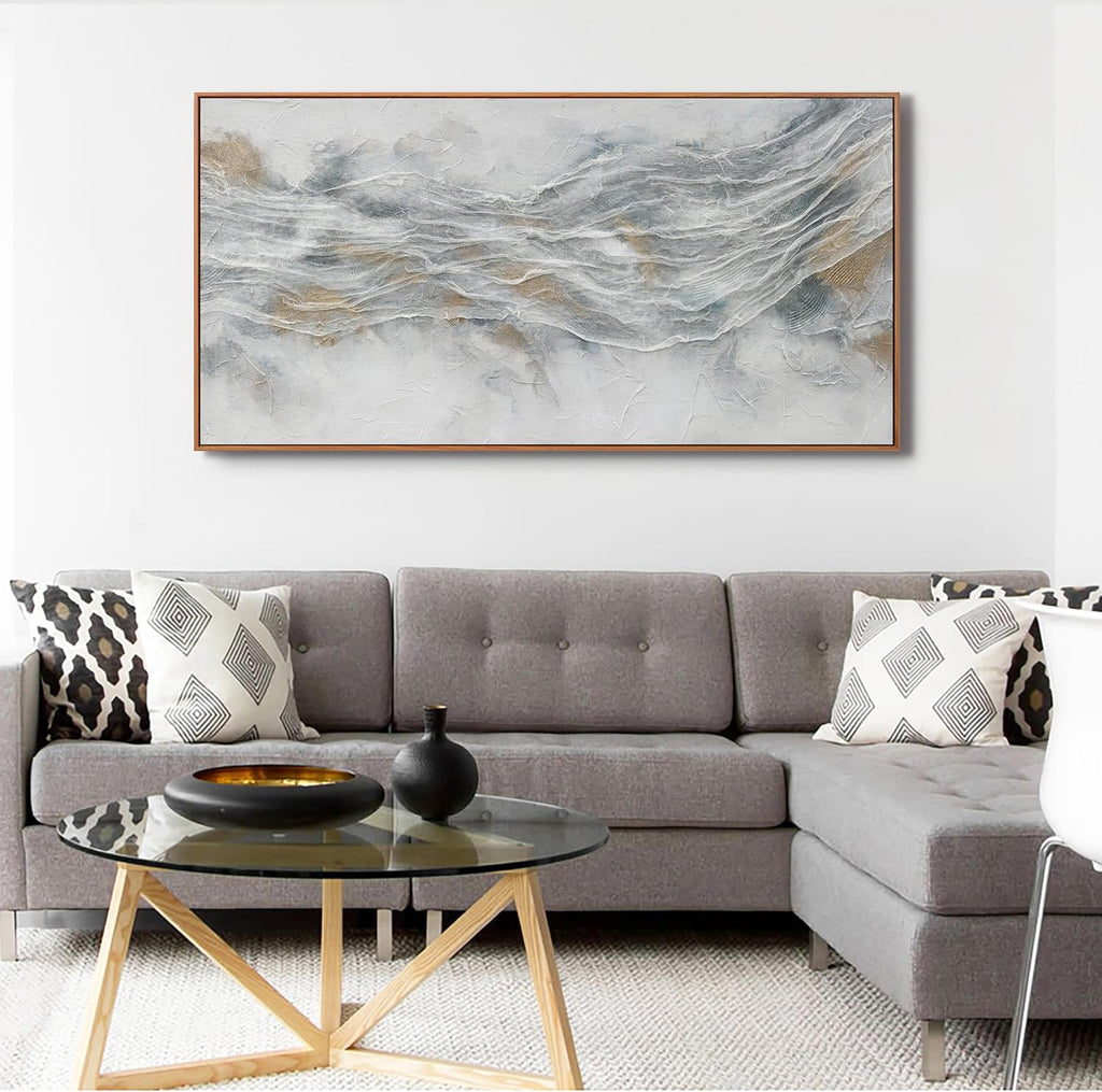 Abstract Wall Art Framed Home Artwork Decor Simple Modern Art Pieces With Gold And Gray Textures Modern Minimalist