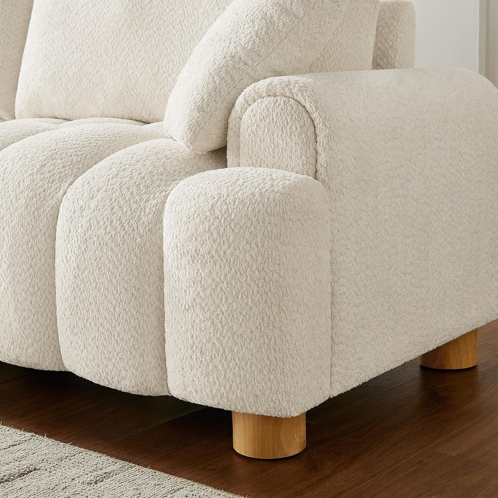 VANOMi Boucle Sofa Couch, 91" Comfy Tufted Upholstered Cloud Couches, Modern 3 Seater Sofa with Pillows