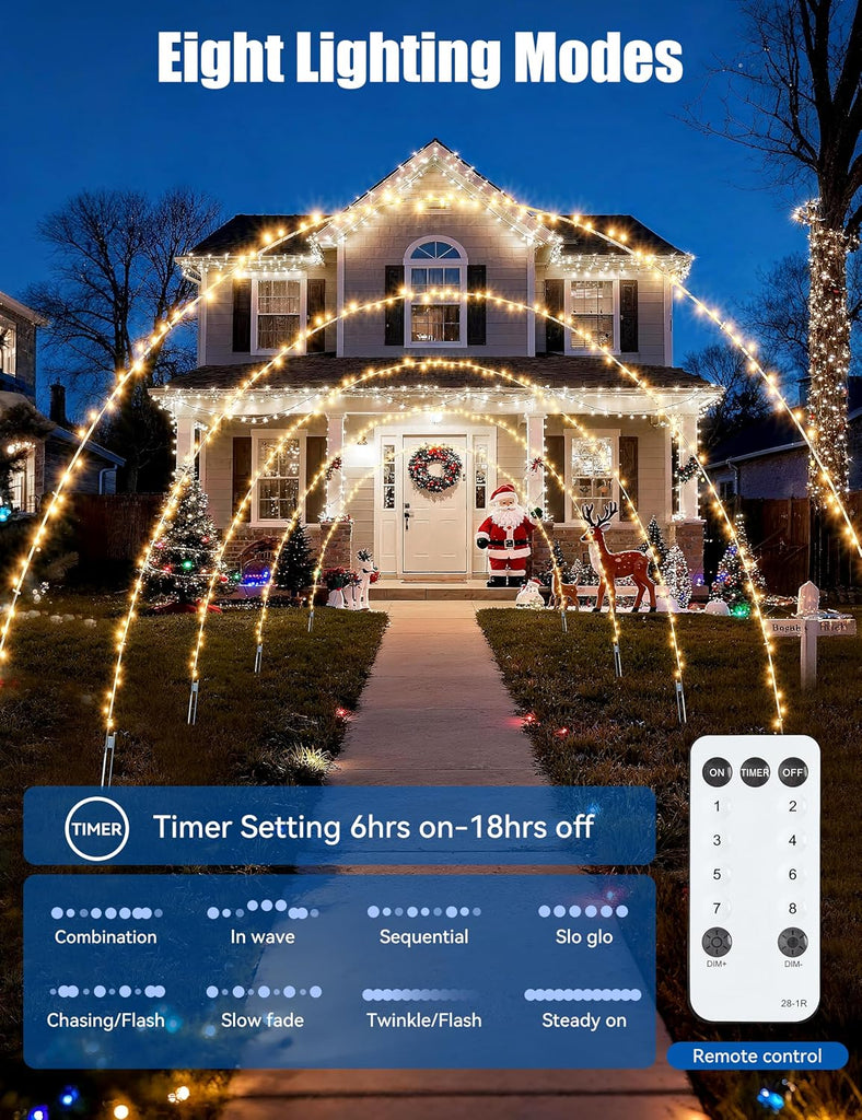 3 Pack Christmas Archway Outdoor, 24FT 300LED Christmas Arch Light,8 Light Modes Lights Driveways Arch, Perfect