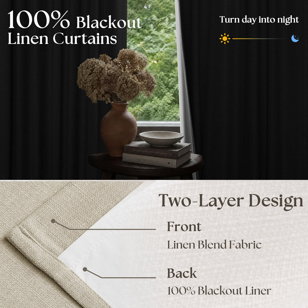 Oatmeal Linen Pinch Pleated Blackout Curtains 96 Inches Long 2 Panels Set