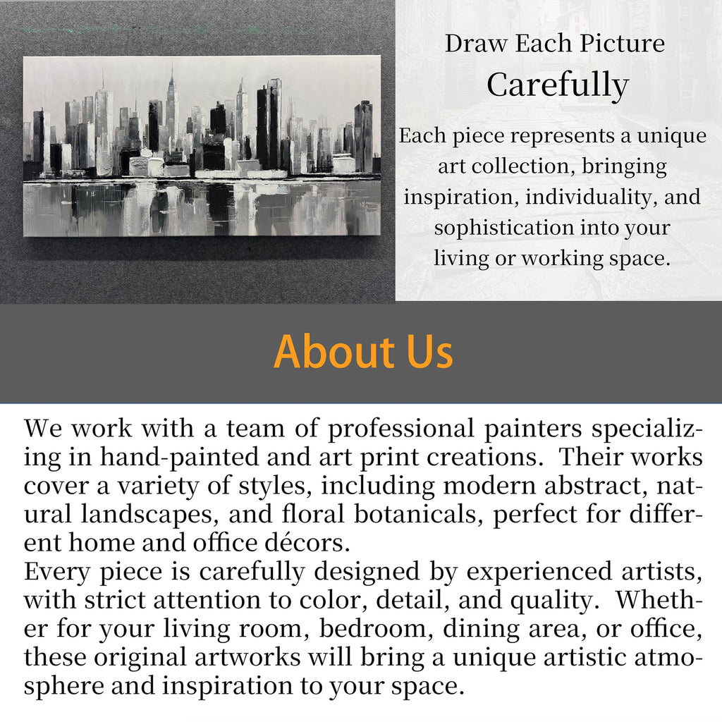 Black and White Wall New York City Textured Painting 24x48 Inch