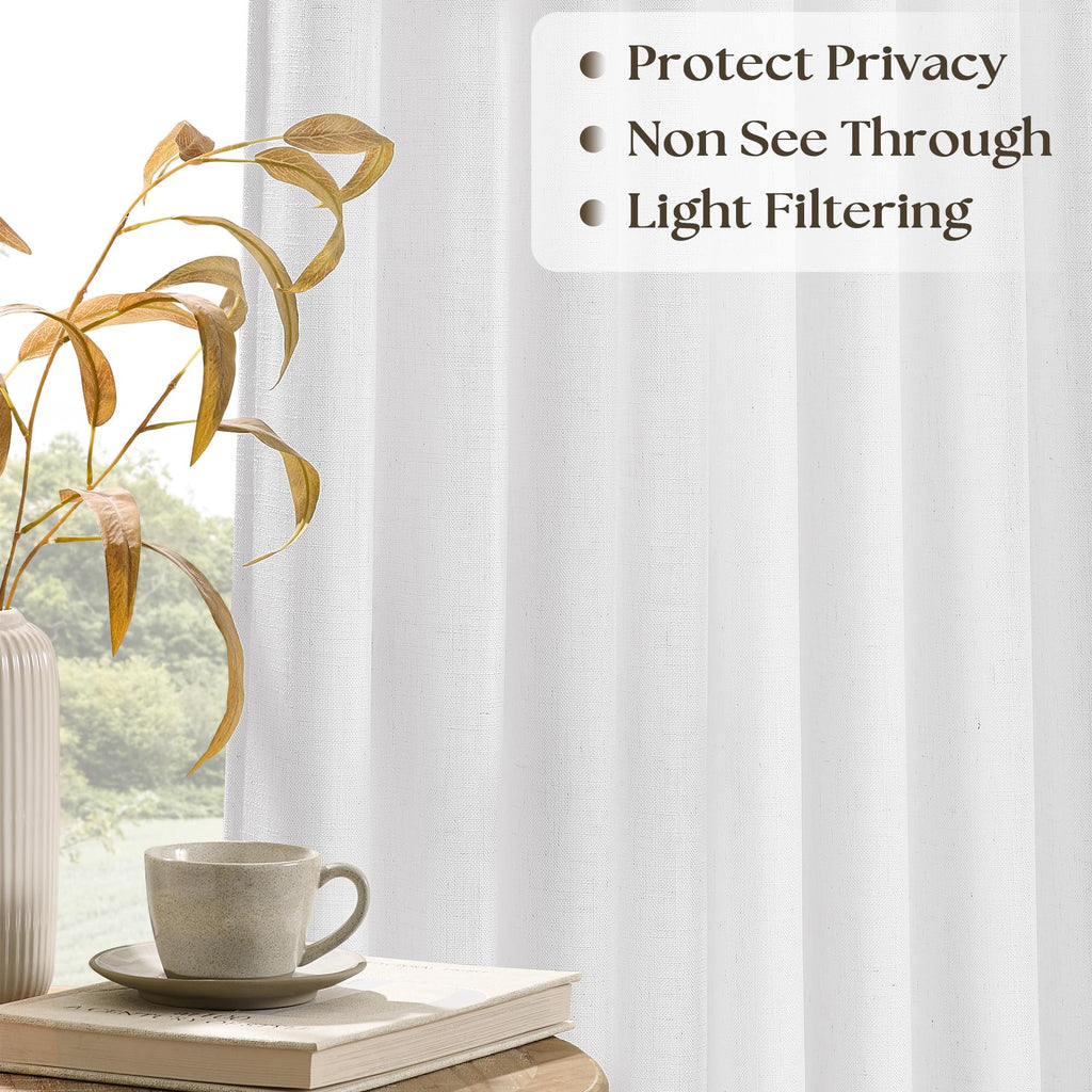 Snow White Linen Curtains Pinch Pleated 84 Inches Long