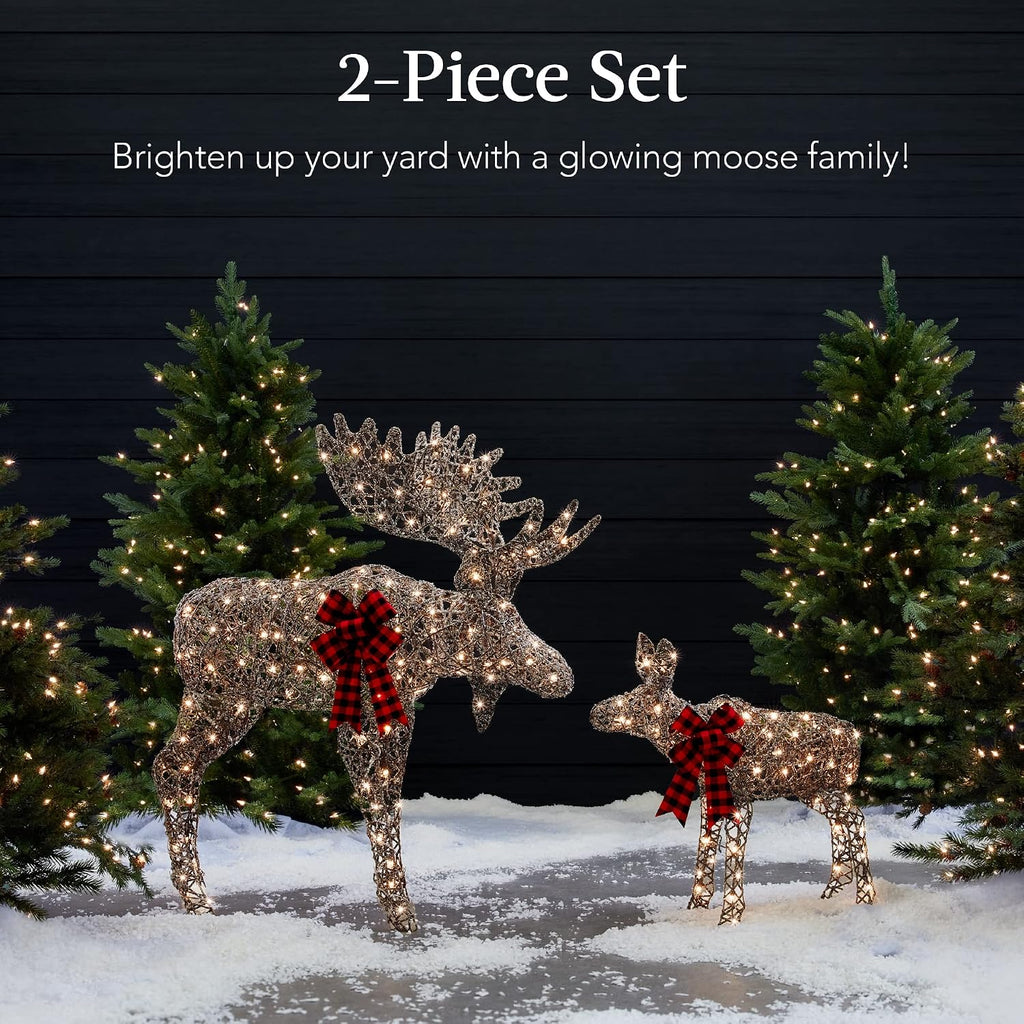 2-Piece Moose Family, Lighted Outdoor All-Weather Christmas Yard Decoration Light-Up Décor Set w/ 170 LED Lights