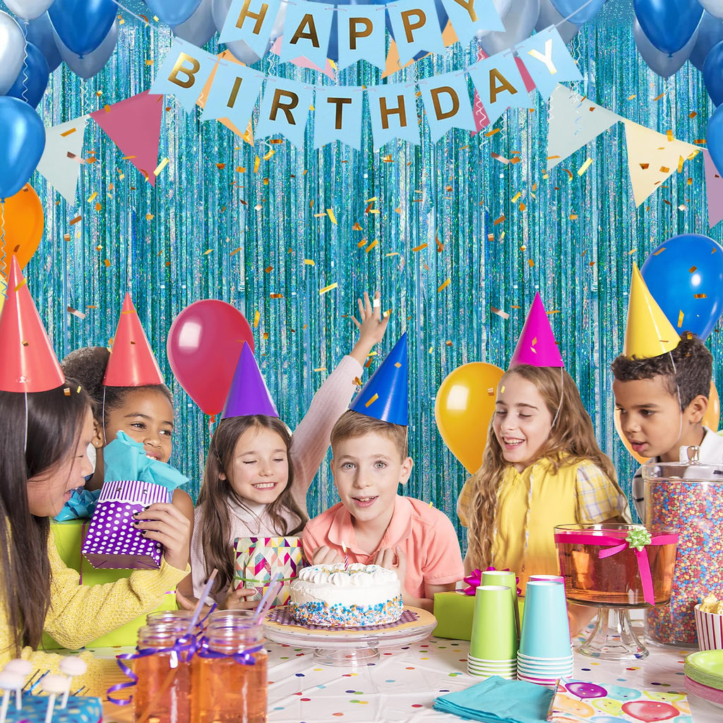 8 Pack Laser Blue Party Streamers Backdrop, 3.3 x 9.9 ft