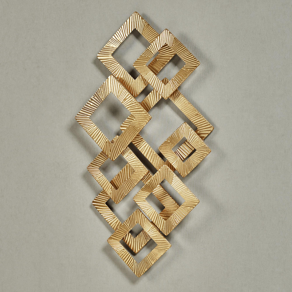 Diamond Illusions Wall Art Sculpture | Square Geometric | Modern | Metal Wall Art Decor | Gold Foil | Dimensional
