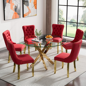 7-Piece Round Glass Dining Table Set for 6, Modern Glass Kitchen Table and Chair Set for 6, 47.2" Circle Dining Room