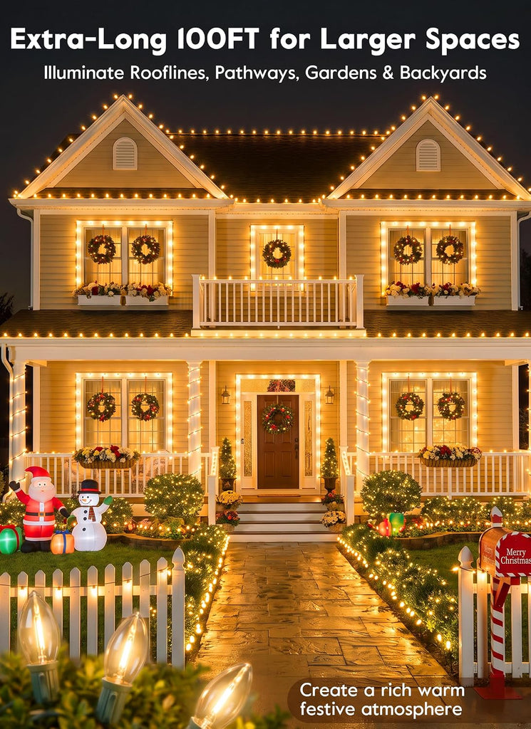 C9 Christmas Lights Outdoor, 100FT 50 Clear LED Bulbs, Warm White