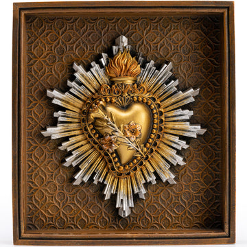 Most Chaste Heart of St Joseph Framed Wall Decor, 7.2 Inch Antique Gold Catholic Art, Lily Purity Patron Father Gift