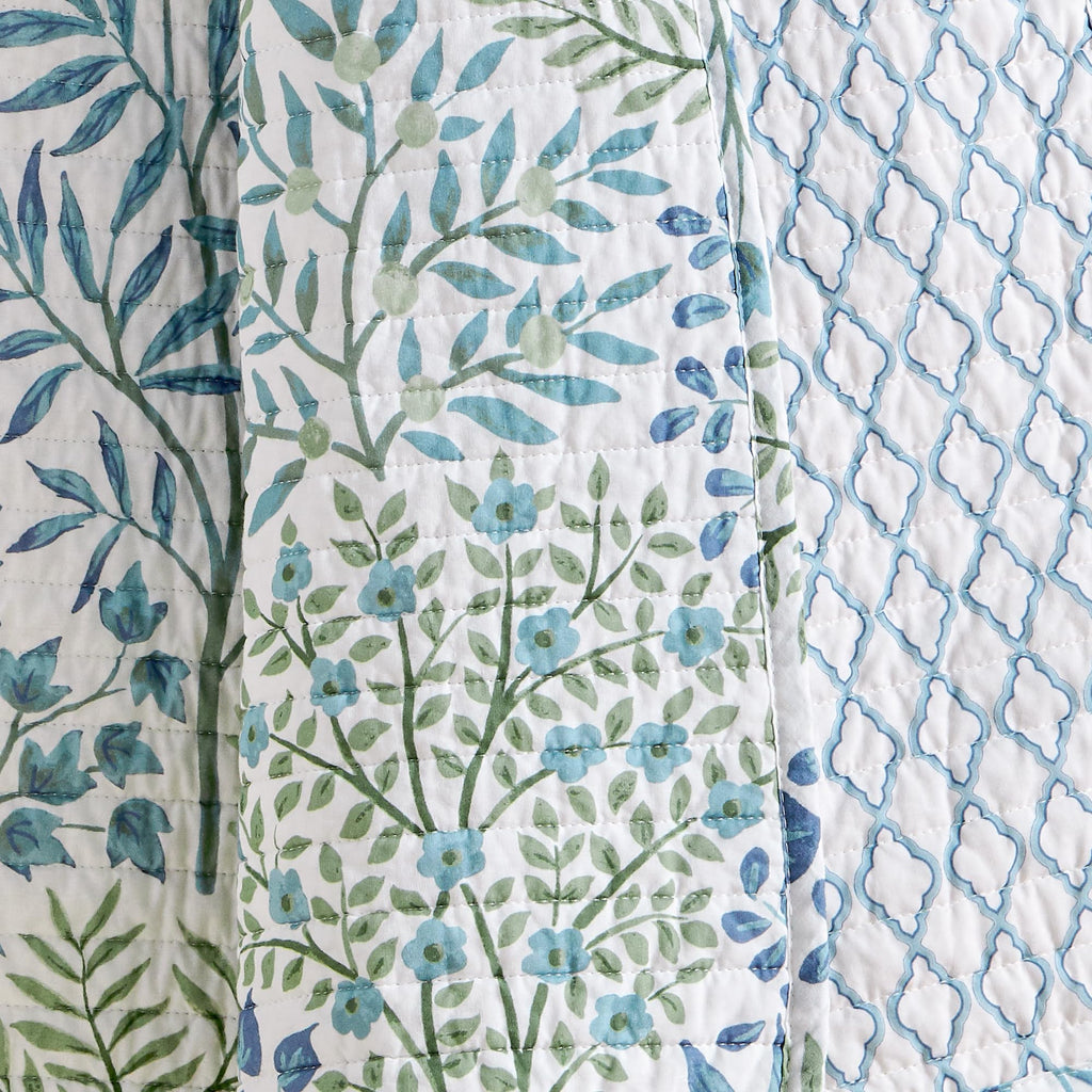 English Forest Green - Throw - Leaves - Green, Blue, White - Quilted Throw (50x60in.) - Cotton