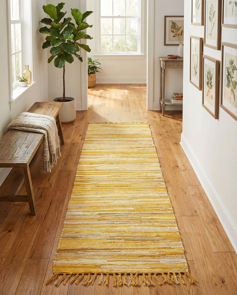 Chindi Cotton Collection Rug - 6 Ft Runner Yellow Flatweave Rug Perfect s, Entryways