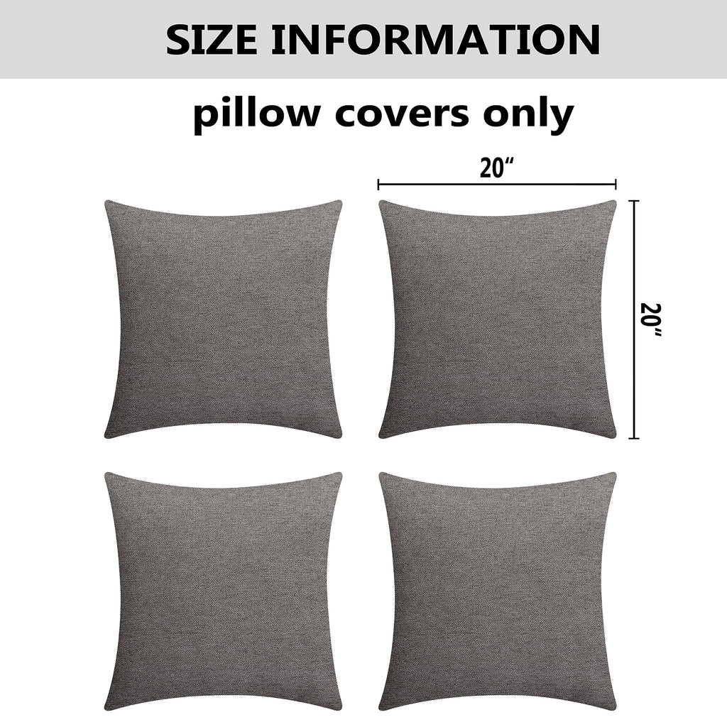 20x20 Pillow Covers Outdoor Throw Pillow Shams Grey Cushion Covers, 20 inches, 50 cm, Pack of 4, Charcoal Gray
