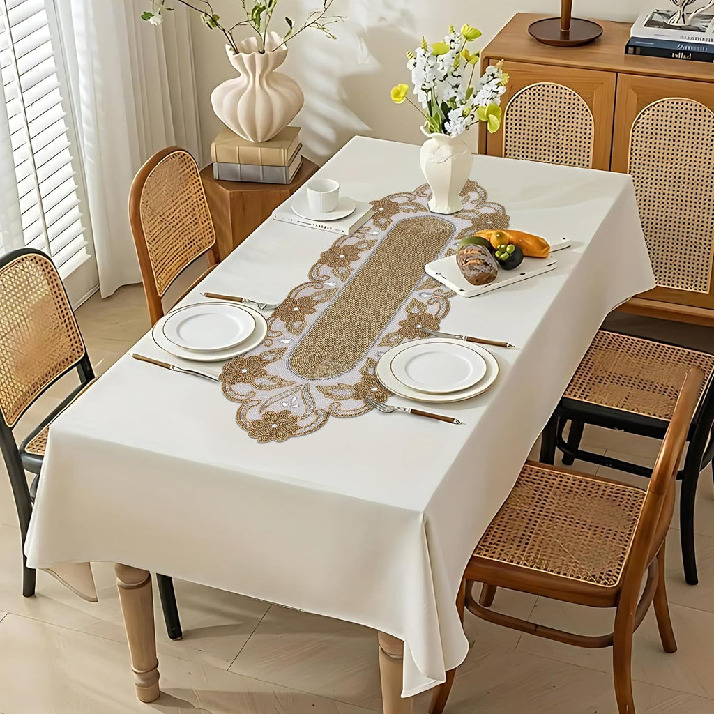 Elegant 36" Gold Beaded Table Runner - Handmade Decorative Beads Runner for Christmas & Thanksgiving - Festive