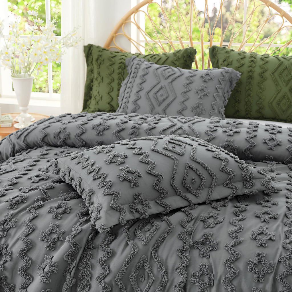 Tufted Boho Comforter Set King Size, 3 Pieces Soft Textured Bed Set, Lightweight Breathable Comforter for All