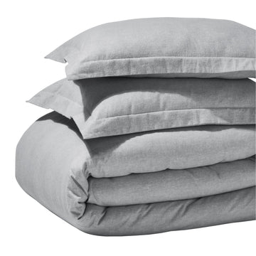 Melange Flannel Cotton Duvet Set, Ultra-Soft Textured Duvet Cover, Modern, Farmhouse Bedding, Basics, Comforter or