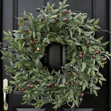 Olive Wreath 26 Inch Wreaths for Front Door with Purely Handmade Realistic Dense Olive Leaf Olive Berry, Elegant Home