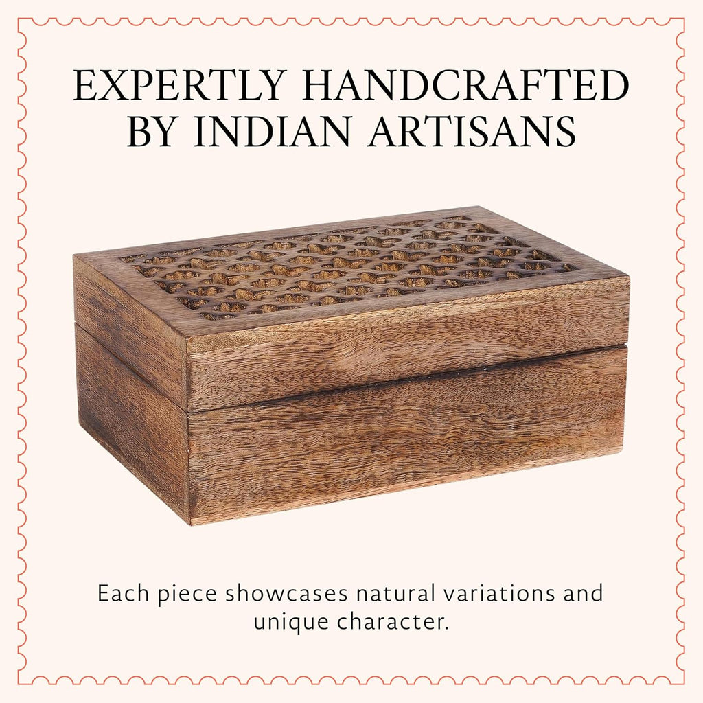 Trellis Mango Wood Storage Box - Medium Burnt, 7.5