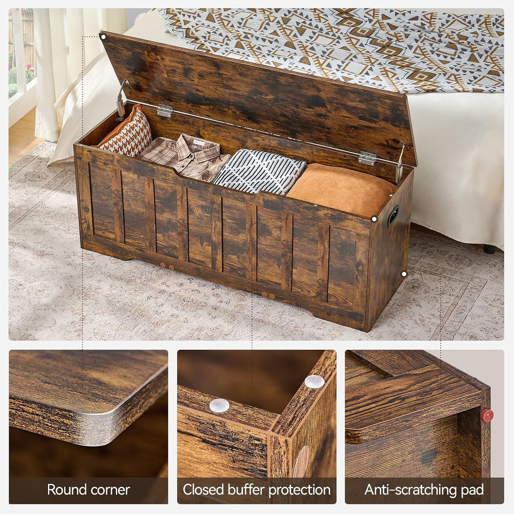 47.2"Storage Chest Extra Large,Wooden Storage Bench(Rustic Brown) | Storage trunk with 2 Safety