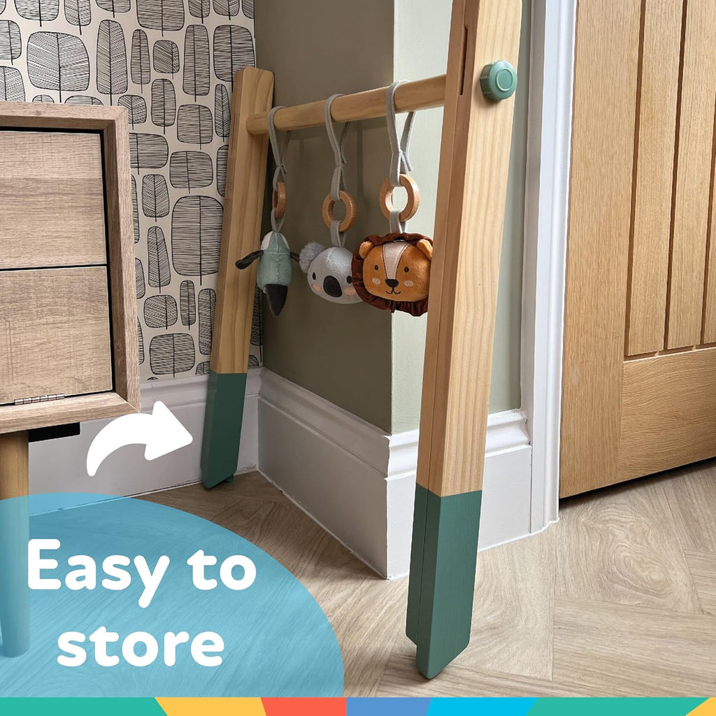 Animal Adventures Wooden Baby Play Gym with Hanging Toys - Supports Early Infant Development - Easy to Fold
