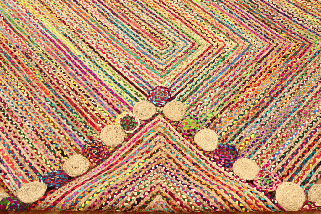 Rectangular Area Rug - 2x3 Feet Multicolor Cape Code Chindi Cotton Jute Rug Geometric Kilim Rug Indoor Outdoor Use