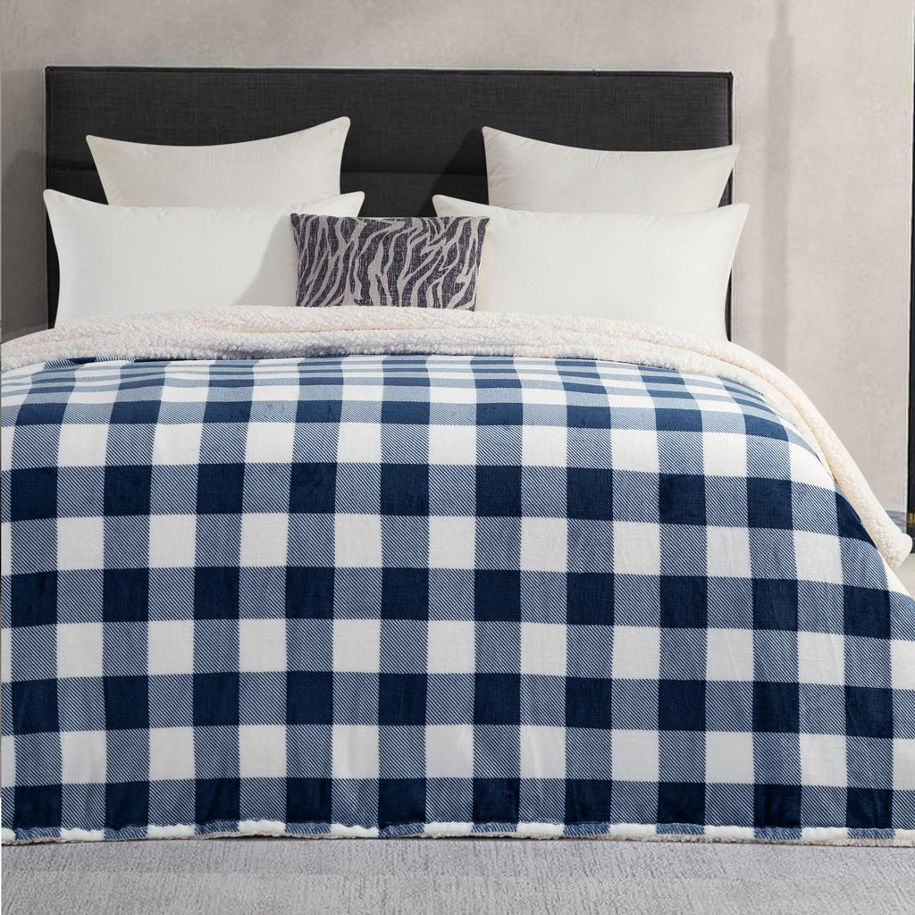 Ultra Soft Reversible Buffalo Plaid Flannel Sherpa Blanket - Cozy Silky Checkered Fleece Throw for Couch, Bed - Plush