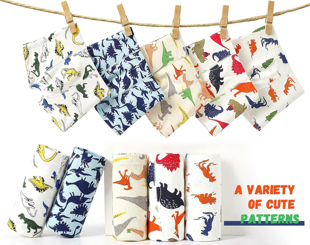 Boys Dinosaur Underwear- Pack of 5 Soft Cartoon Colorful Boxer Shorts Briefs with Fun for Kids Old