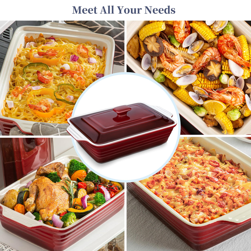 4.5 Quart Ceramic Casserole Dish with Lid - Oven, Microwave & Dishwasher Safe Bakeware for Family Meals, Lasagna