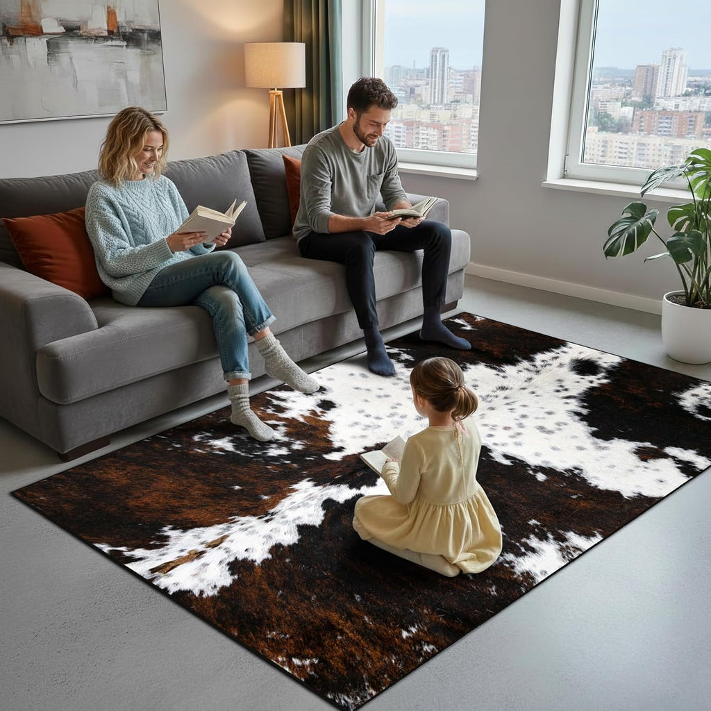 Western Area Rug Large Cow Print Non Slip Washable Rugs Ultra-Soft Low Pile Indoor Floor Mat Carpet s Playroom