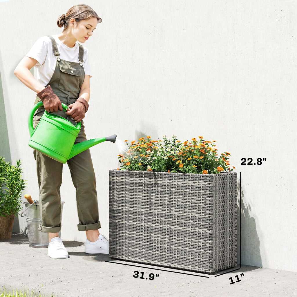Tall Rectangular Planter with Removable Liner PE Wicker Gray