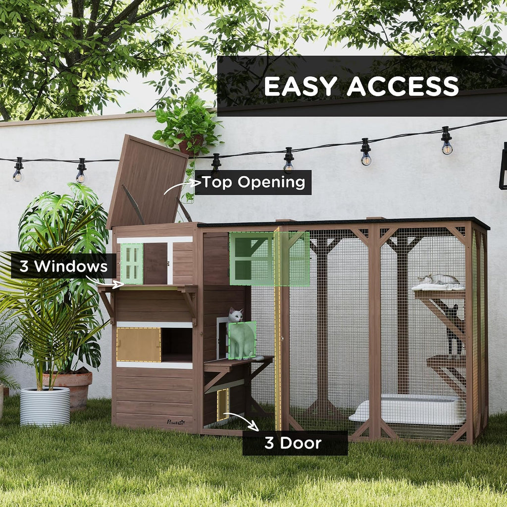 Catio Outdoor Cat Enclosure Large Wood Kitten Cat House 45" H Brown