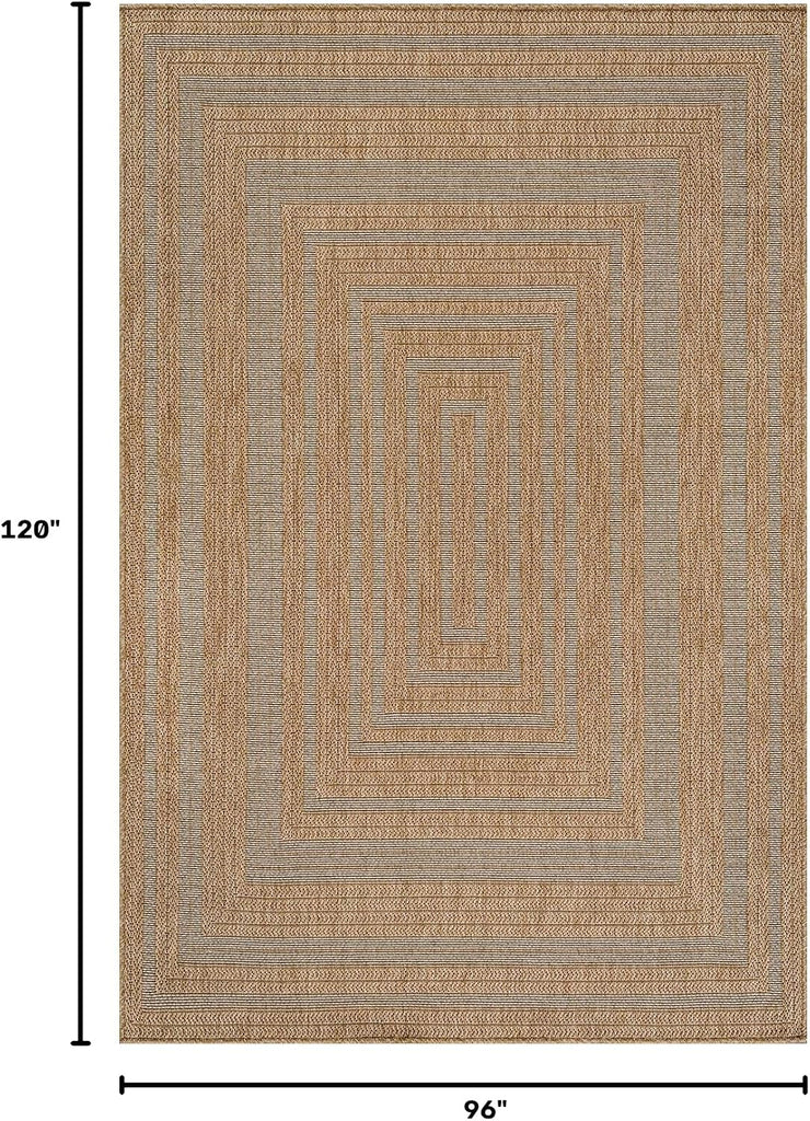 Easy Jute Framed Border Rug 8x10 Washable Durable Indoor Outdoor Area Rugs for Living Dining Room Patio Office Stain