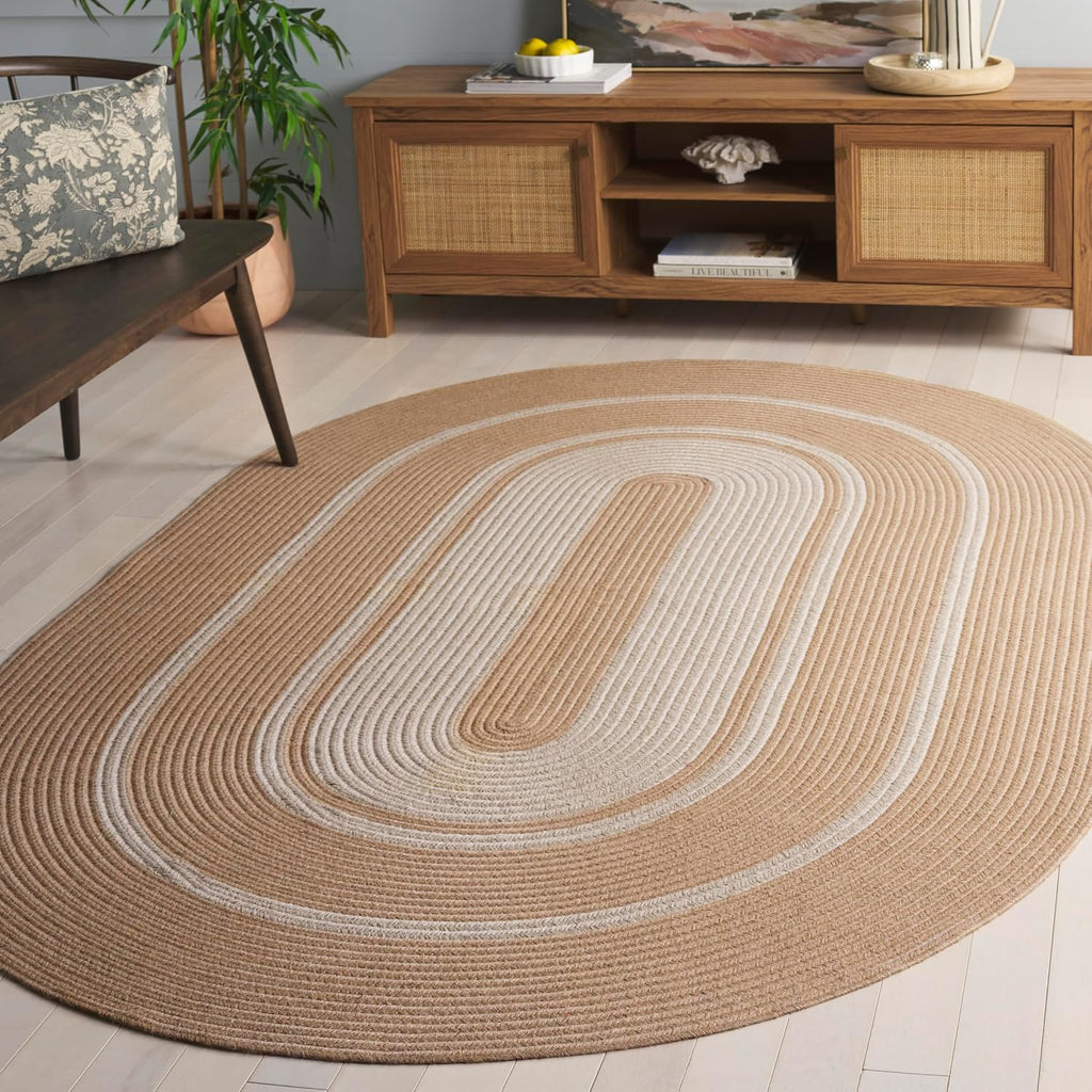 Braided Oval Rug 4x6, Jute Textured Brown & Ivory BRA801A