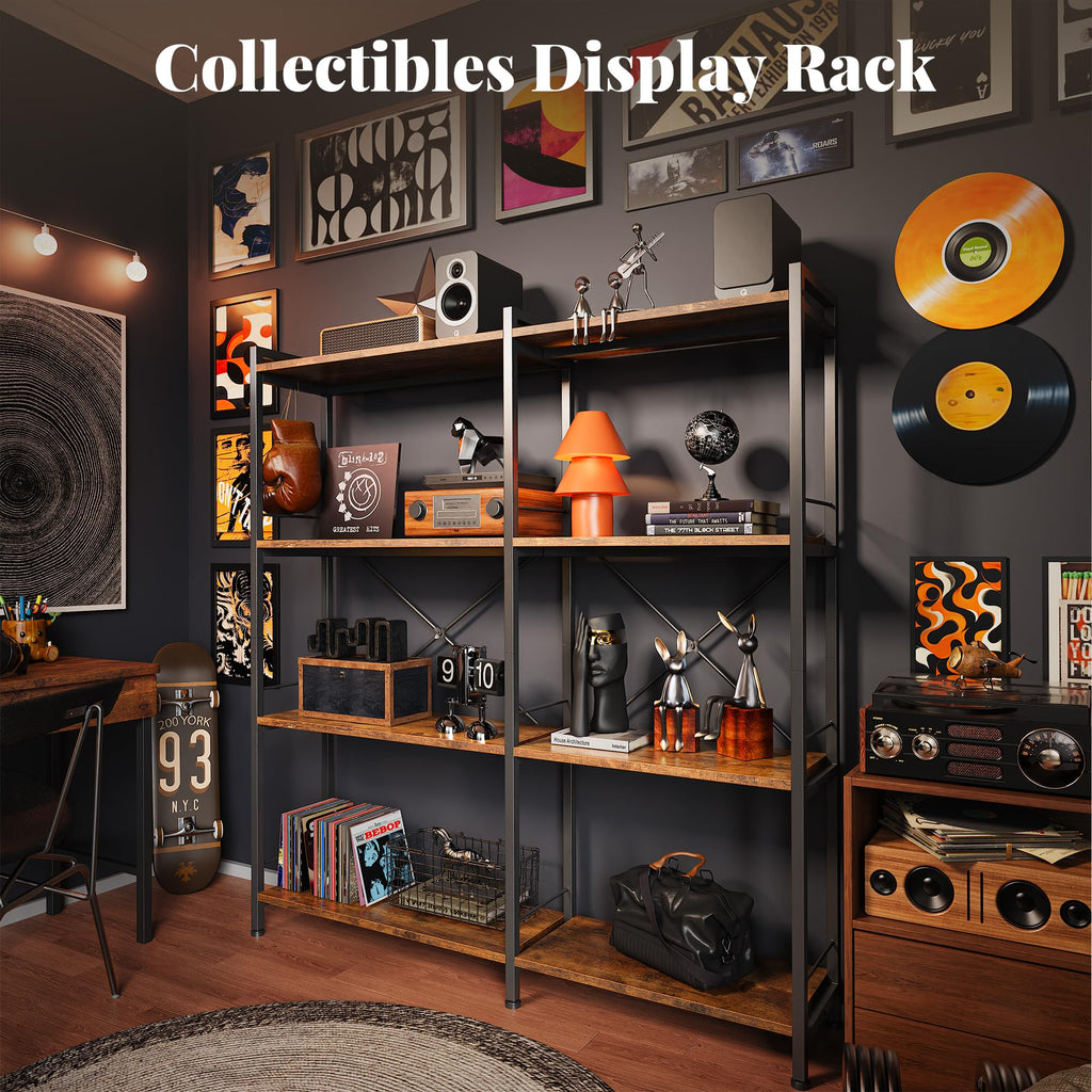 4 Tier Bookshelf, L Shaped Corner Bookshelf with 8 Open Shelves, 49.4 Inch Straight Wide Bookcase with Metal Frame