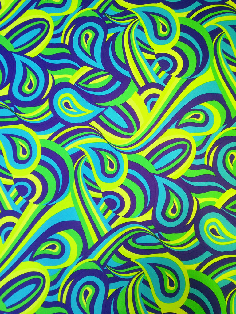 Colorful Psychedelic Retro Pattern on Heavy Stretch Nylon Spandex Fabric by The Yard (Teal/Green)
