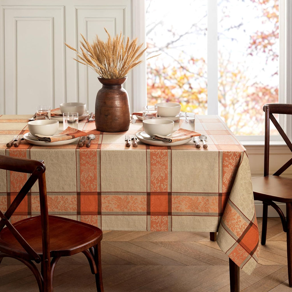 Home Fashions Autumnal Harvest Jacquard Woven Fall Foilage Thanksgiving Cotton Tablecloth, 60"x84" R