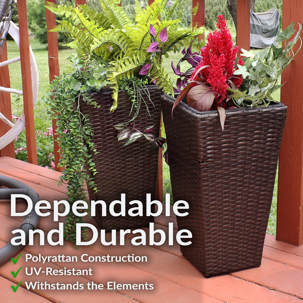 20" Square Tall Wicker Outdoor Planter, Brown, 8pk