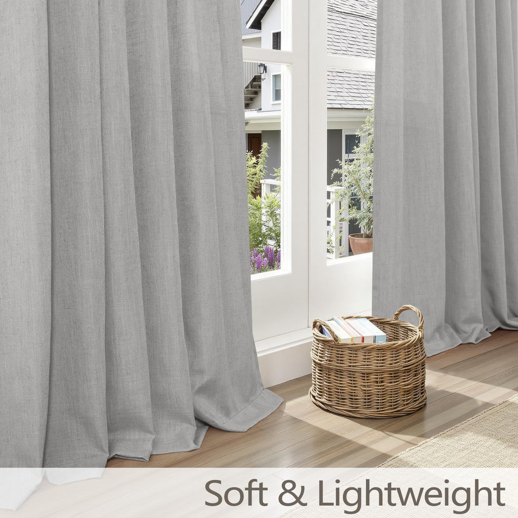 Grey Bedroom Curtains 63 Inch Length 2 Panel Back Tab Burlap Boho Semi Sheer Dove Gray Light Filtering Linen Pleated
