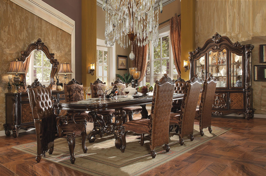 Cherry Oak Formal Dining Table Set - 9pc, Extendable Table, 6 Side Chairs, 2 Arm Chairs - 8 Person Set for 6-8 People