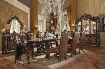 Cherry Oak Formal Dining Table Set - 9pc, Extendable Table, 6 Side Chairs, 2 Arm Chairs - 8 Person Set for 6-8 People